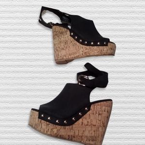 Black Wedges Platform Sandals